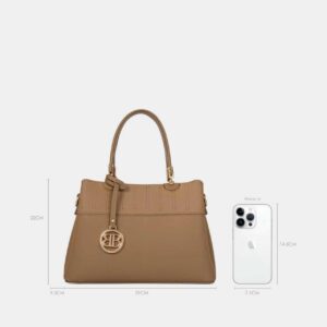 Bagco brown structured handbag with 3 compartments and detachable sling – women’s PU leather bag