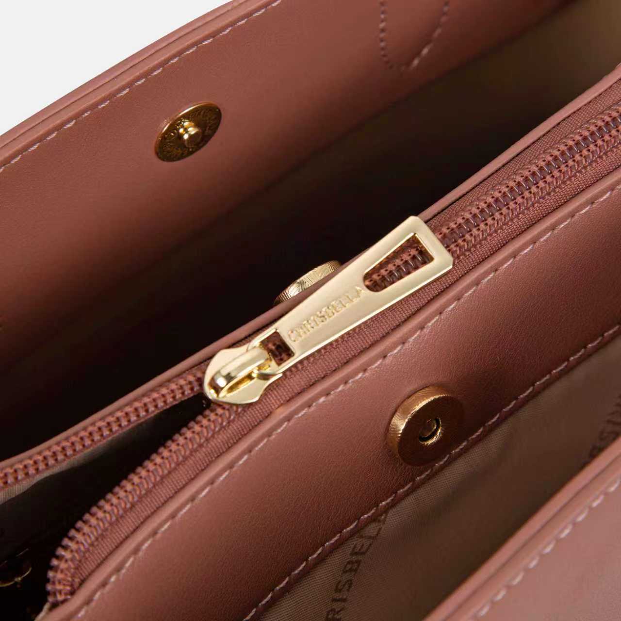 Chrisbella Olive Green Structured Handbag – Premium PU Leather with Canvas Style Panel - Image 3