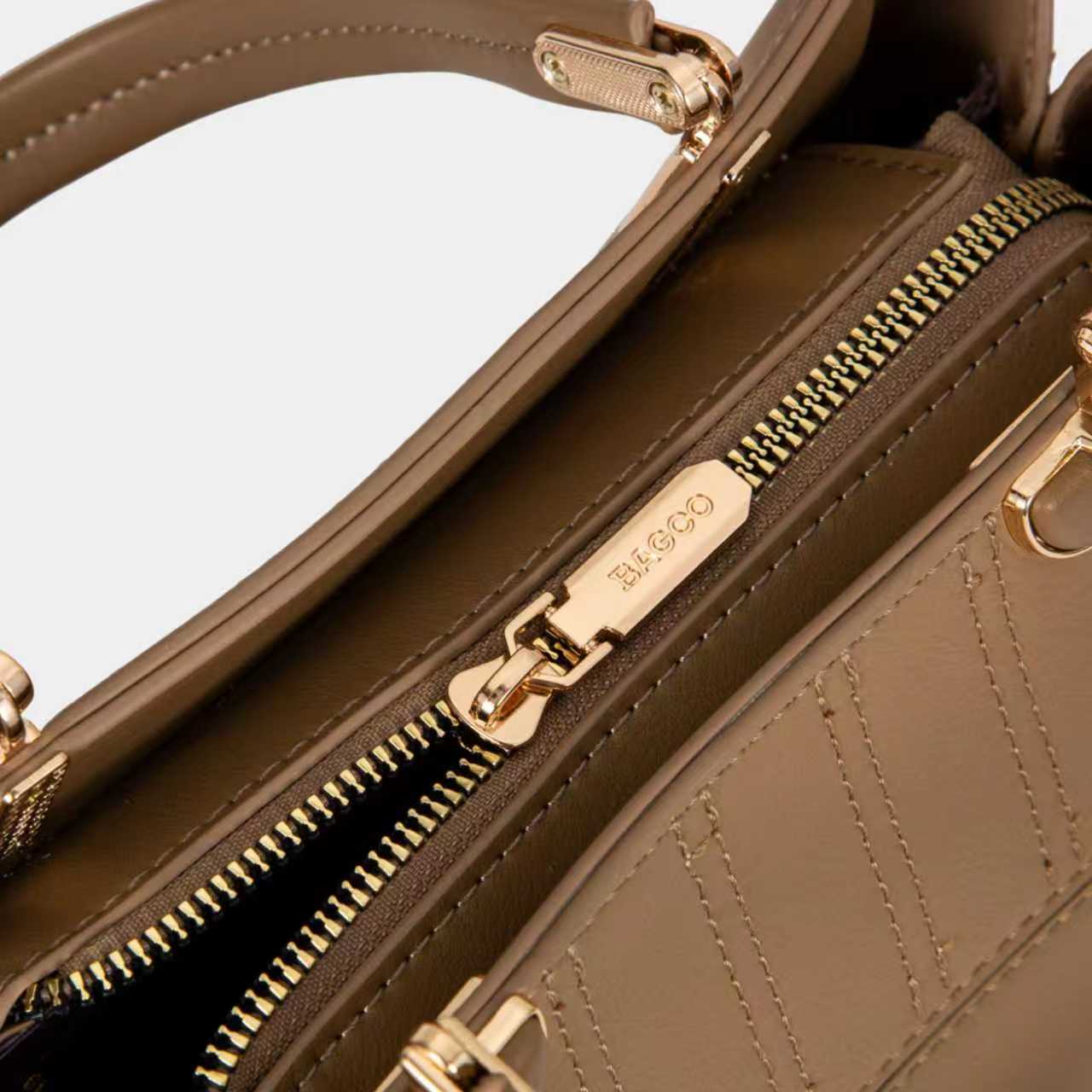 Bagco Brown Structured Handbag for Women – 3 Compartments, Premium PU Leather with Detachable Sling - Image 2