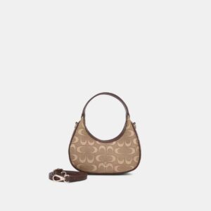 Bagco brown monogram baguette sling bag with detachable long belt – women’s shoulder handbag