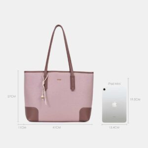 Bagco pink PU leather tote bag for women with size dimensions – office shoulder bag