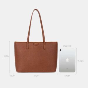 Bagco brown premium PU leather tote bag for women with size dimensions – office shoulder bag