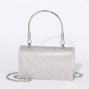 Chrisbella Clutch purse silver with handle and full flap and stone work