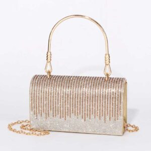 Chrisbella golden clutch with full stone work and handle Premium wedding collection