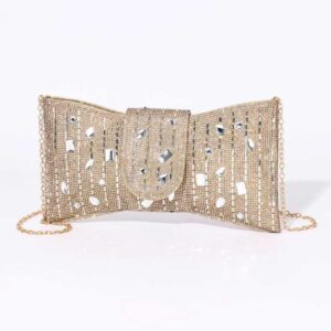 Chrisbella Premium Gold Stone Envelop Clutch with zip opening and a long chain sling