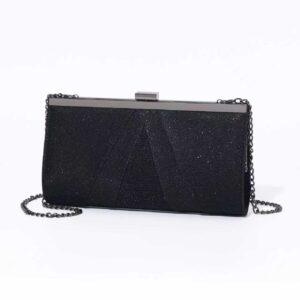 Black glitter frame clutch with chain for women