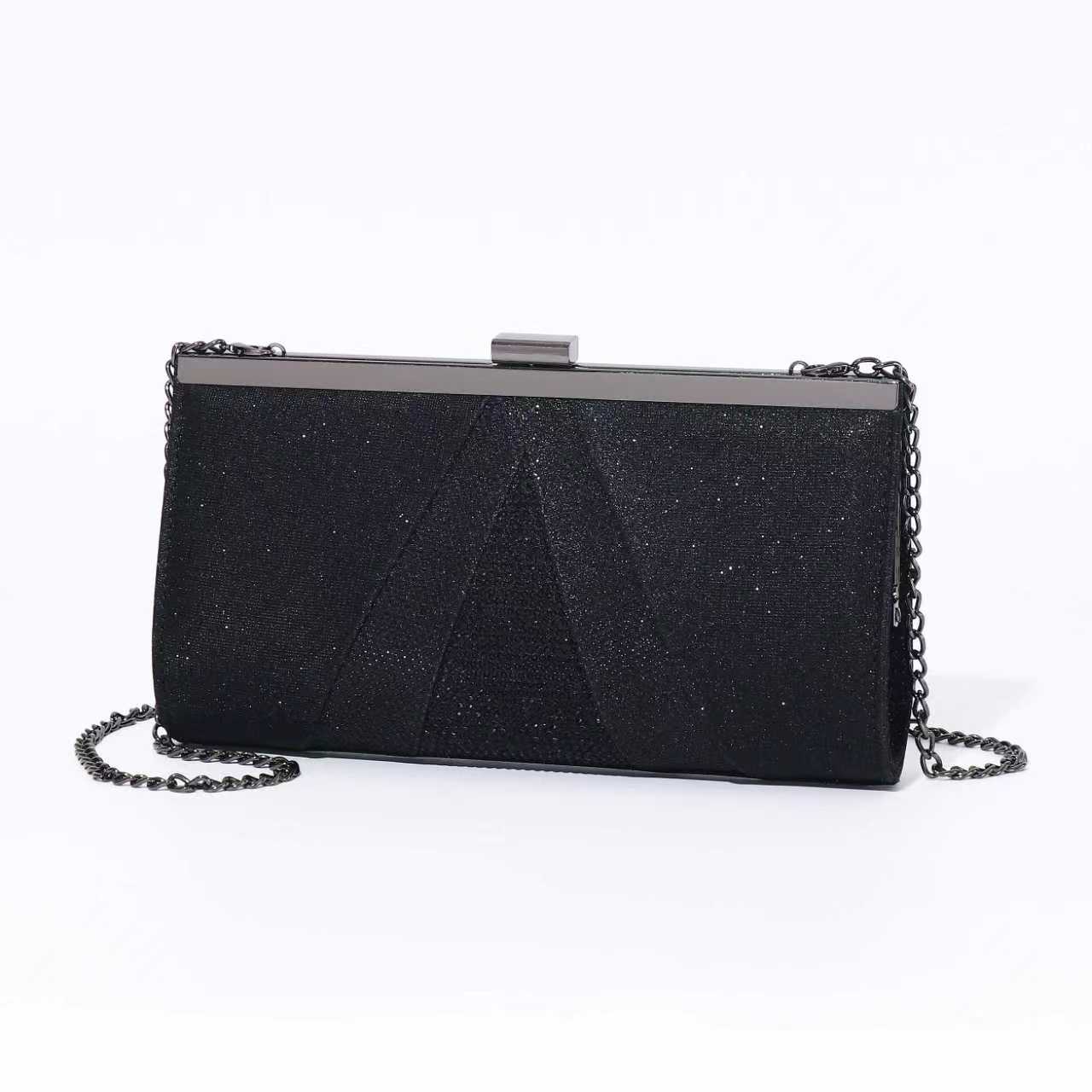 Black glitter frame clutch with chain for women