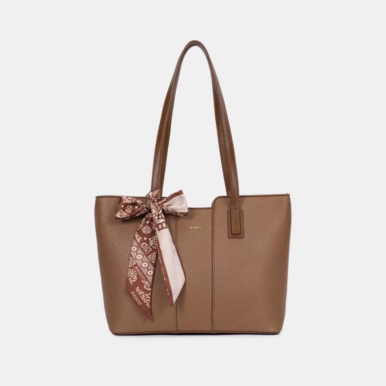 Bagco Beige & Brown PU Leather Tote Bag for Women – Office & Daily Shoulder Bag (Fits iPad Mini) - Image 2