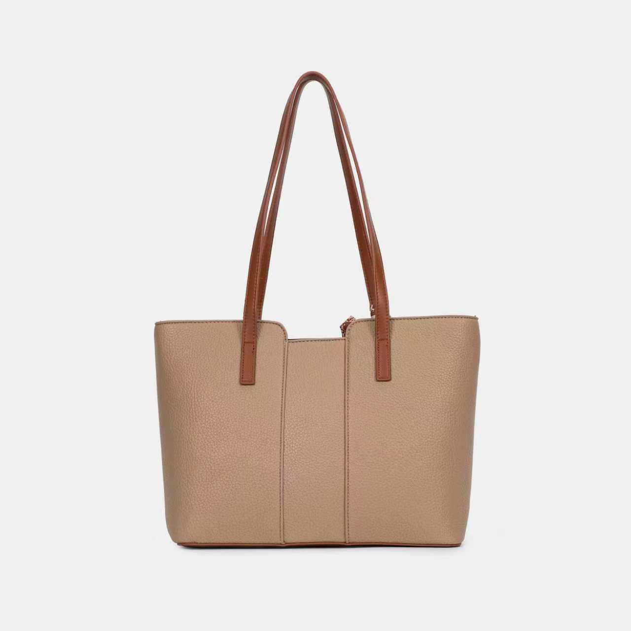 Bagco Beige & Brown PU Leather Tote Bag for Women – Office & Daily Shoulder Bag (Fits iPad Mini) - Image 3