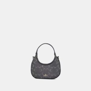 Bagco black monogram baguette sling bag with detachable long belt – women’s shoulder handbag