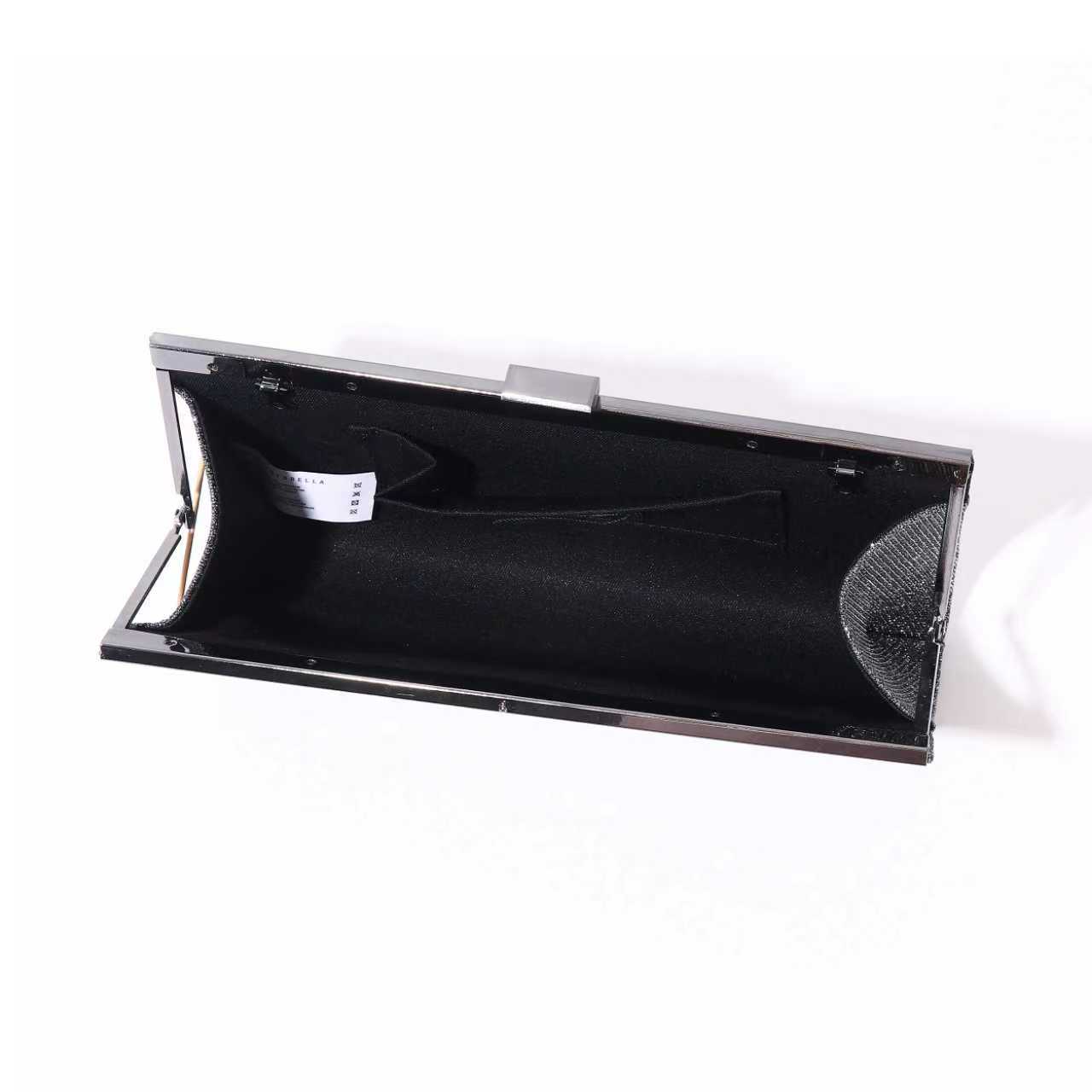 Designer Chrisbella Brand Glitter Frame Clutch for Women – Party & Wedding Clutch with Chain Sling - Black Color - Image 2