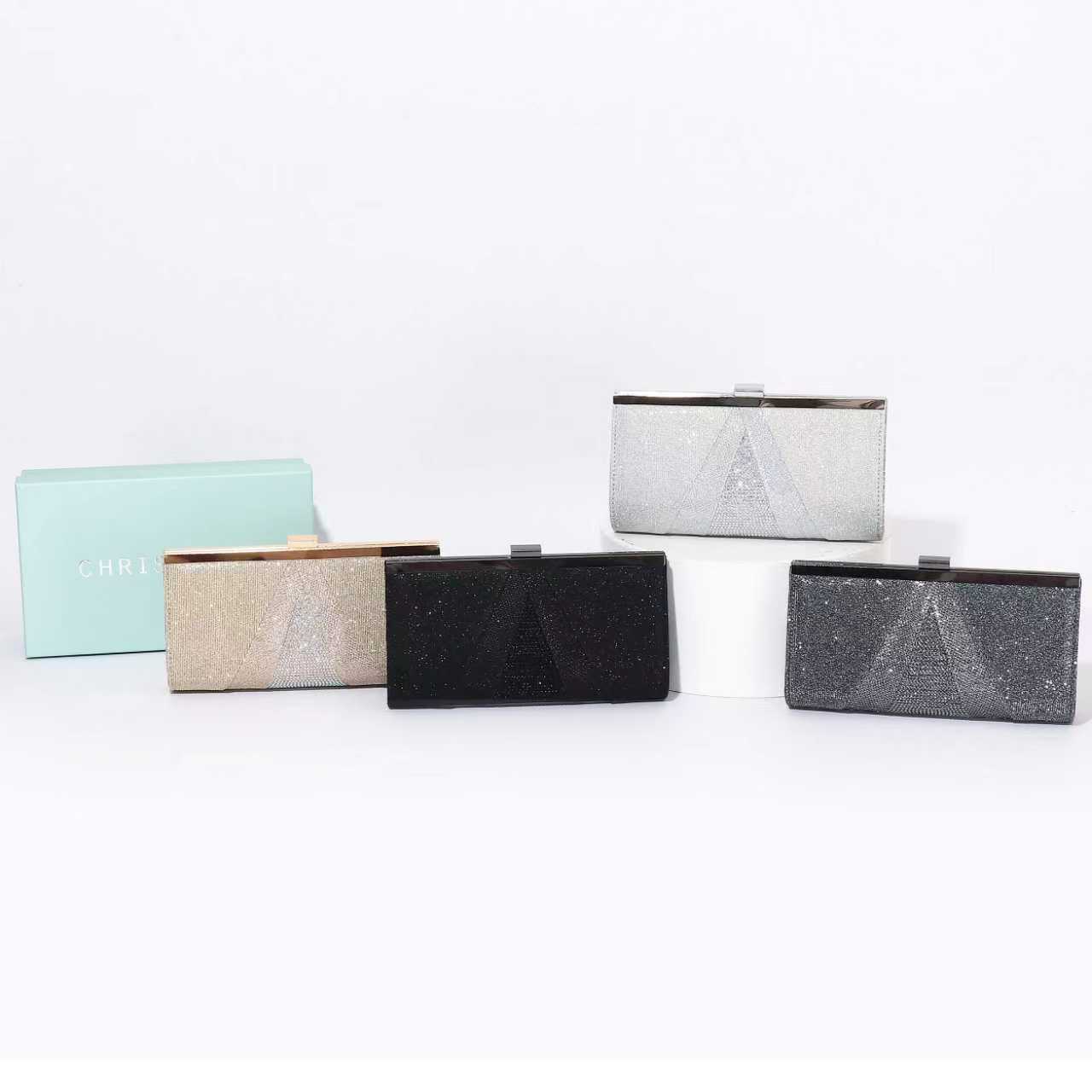 Designer Chrisbella Brand Glitter Frame Clutch for Women – Party & Wedding Clutch with Chain Sling - Black Color - Image 3