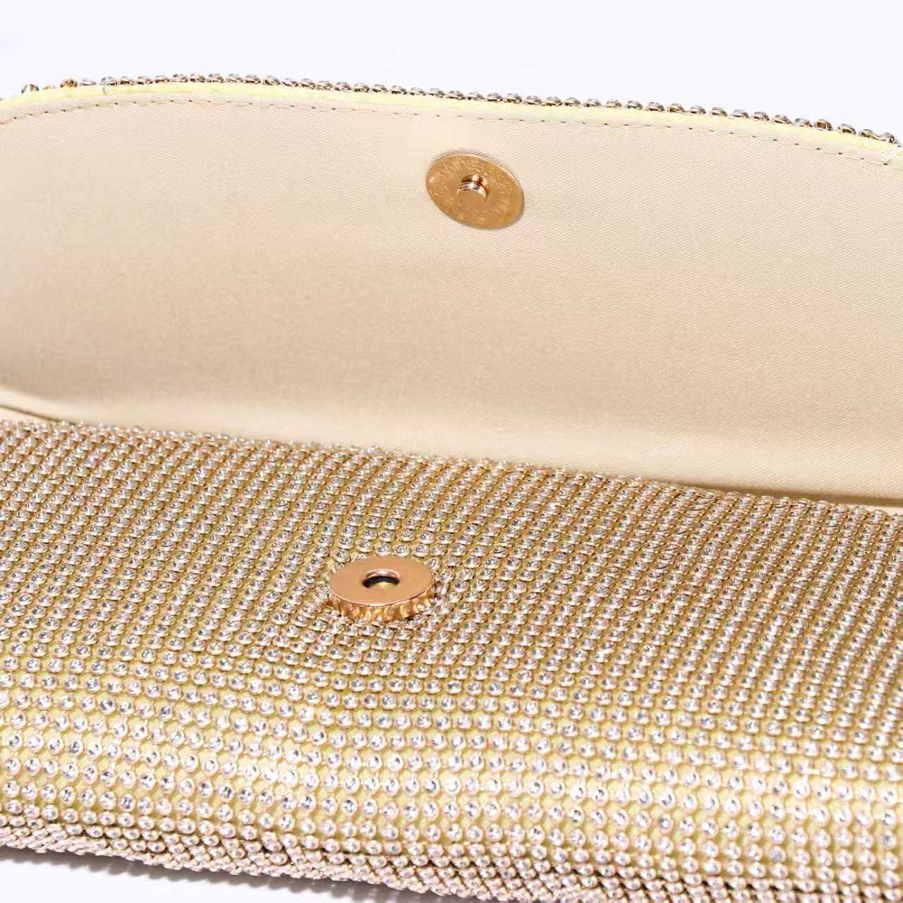 Chrisbella Gold Stone Studded Clutch for Women – Party & Wedding Clutch with Chain Sling - Image 2