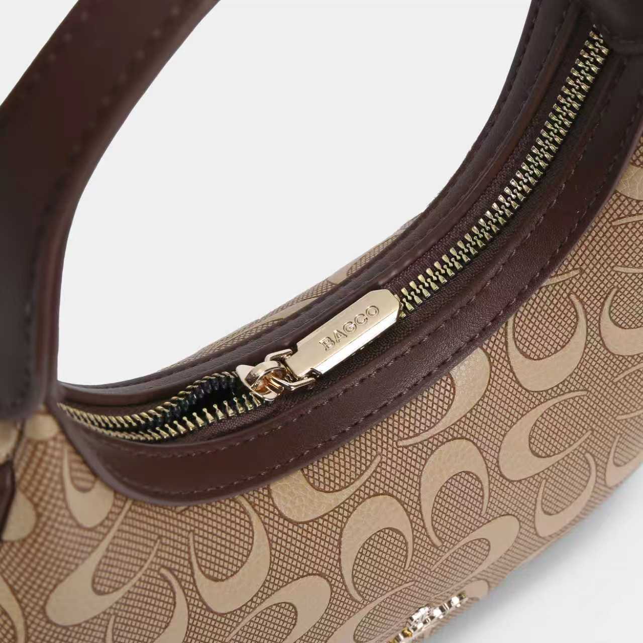 Bagco Brown Monogram Baguette Sling Bag – Designer Shoulder Bag with Detachable Long Belt - Image 2